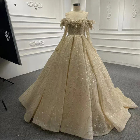 Blue Luxury High end Wedding Dresses 2025 Beaded Sleeveless Lace Up Bridal Dress HM67331 Custom Made