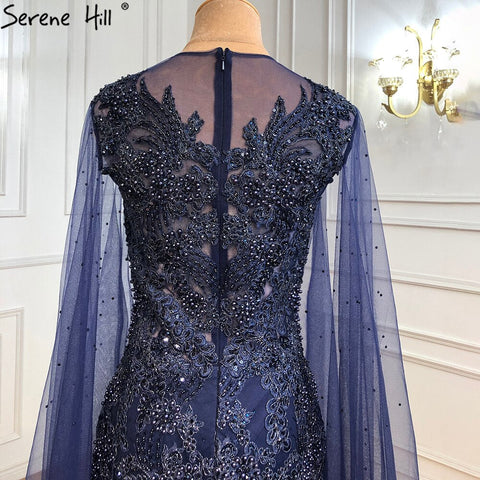 Blue Luxury Mermaid Evening Dresses Gowns2025 Cape Sleeves Beaded Elegant For Woman Party LA71163