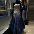Blue Luxury Strapless Evening Dresses Gowns 2025 Beaded Bling A-Line Luxury For Women Party LA71157