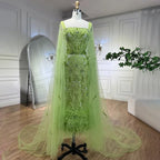 Blue Mermaid Ankle Length Feather Beaded Evening Dress Gown with Cape LA71841A