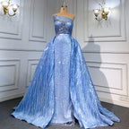 Blue Mermaid Backless Evening Dresses Gowns 2025 Luxury Beaded Elegant Detachable Skirt For Woman Party LA71665