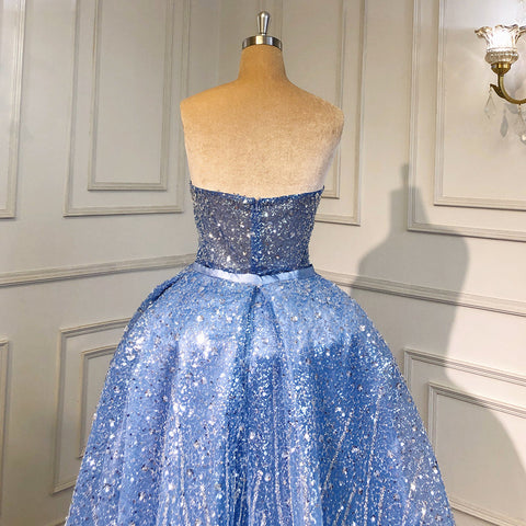 Blue Mermaid Backless Evening Dresses Gowns 2025 Luxury Beaded Elegant Detachable Skirt For Woman Party LA71665