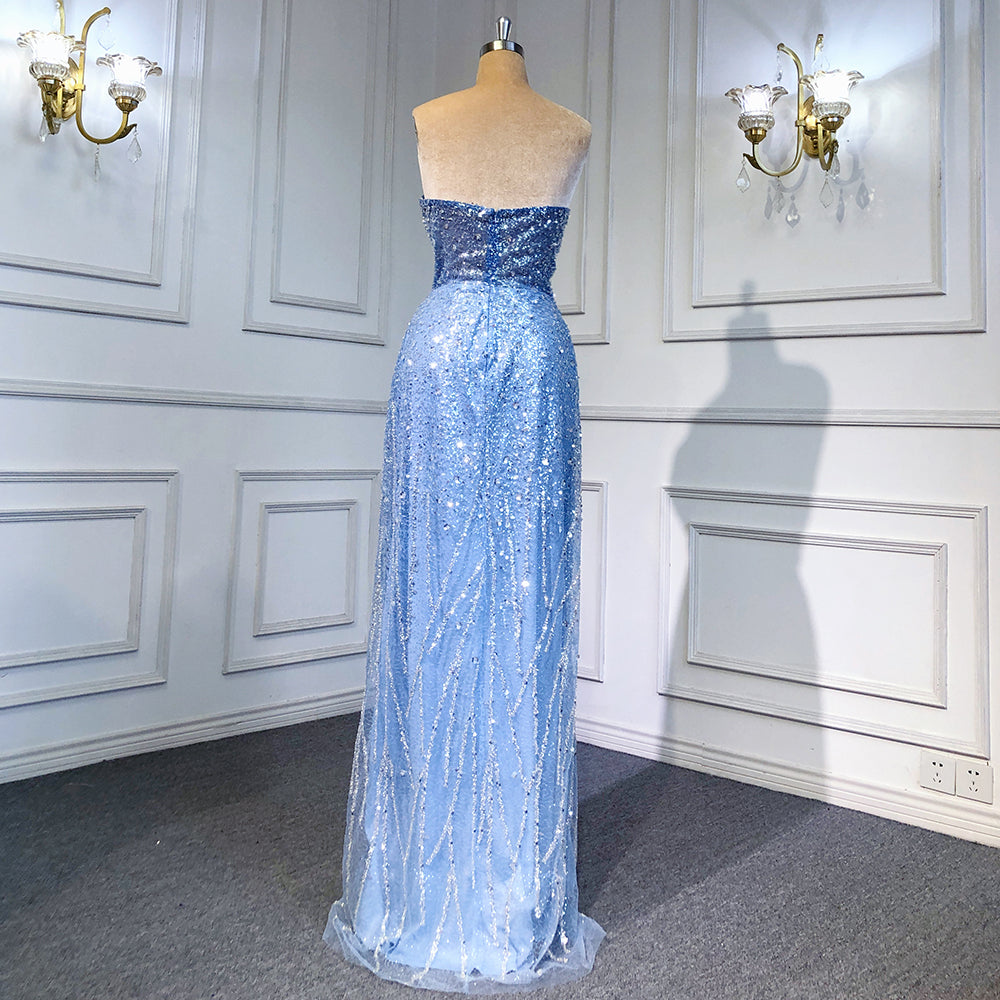 Blue Mermaid Backless Evening Dresses Gowns 2025 Luxury Beaded Elegant Detachable Skirt For Woman Party LA71665