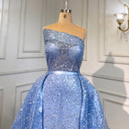 Blue Mermaid Backless Evening Dresses Gowns 2025 Luxury Beaded Elegant Detachable Skirt For Woman Party LA71665