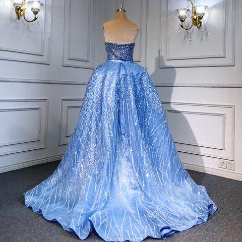 Blue Mermaid Backless Evening Dresses Gowns 2025 Luxury Beaded Elegant Detachable Skirt For Woman Party LA71665