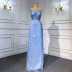 Blue Mermaid Backless Evening Dresses Gowns 2025 Luxury Beaded Elegant Detachable Skirt For Woman Party LA71665