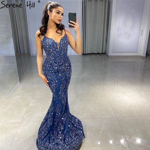 Blue Mermaid Detachable Skirt Evening Dresses Gowns 2025 Beaded Luxury  Elegant For Women Party LA71179