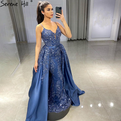 Blue Mermaid Detachable Skirt Evening Dresses Gowns 2025 Beaded Luxury  Elegant For Women Party LA71179
