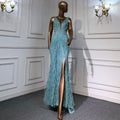 Blue Mermaid Elegant Cape Sleeves Luxury Beaded Feather Evening Dresses Gowns 2025 For Women Party LA71583A