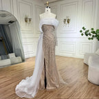 Blue Mermaid Elegant One Shoulder Evening Dresses Gowns Luxury Pearls Beaded For Women Wedding Party 2025 LA72244