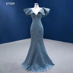Blue Mermaid Elegant V Neck Luxury Beaded Evening Dresses Gowns For Women Party 2025 High End Custom Made HM67524