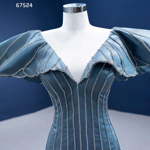 Blue Mermaid Elegant V Neck Luxury Beaded Evening Dresses Gowns For Women Party 2025 High End Custom Made HM67524