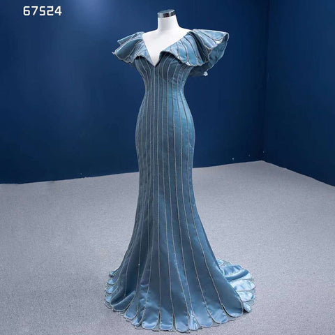 Blue Mermaid Elegant V Neck Luxury Beaded Evening Dresses Gowns For Women Party 2025 High End Custom Made HM67524
