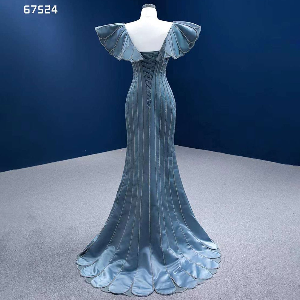 Blue Mermaid Elegant V Neck Luxury Beaded Evening Dresses Gowns For Women Party 2025 High End Custom Made HM67524