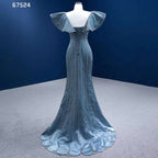 Blue Mermaid Elegant V Neck Luxury Beaded Evening Dresses Gowns For Women Party 2025 High End Custom Made HM67524