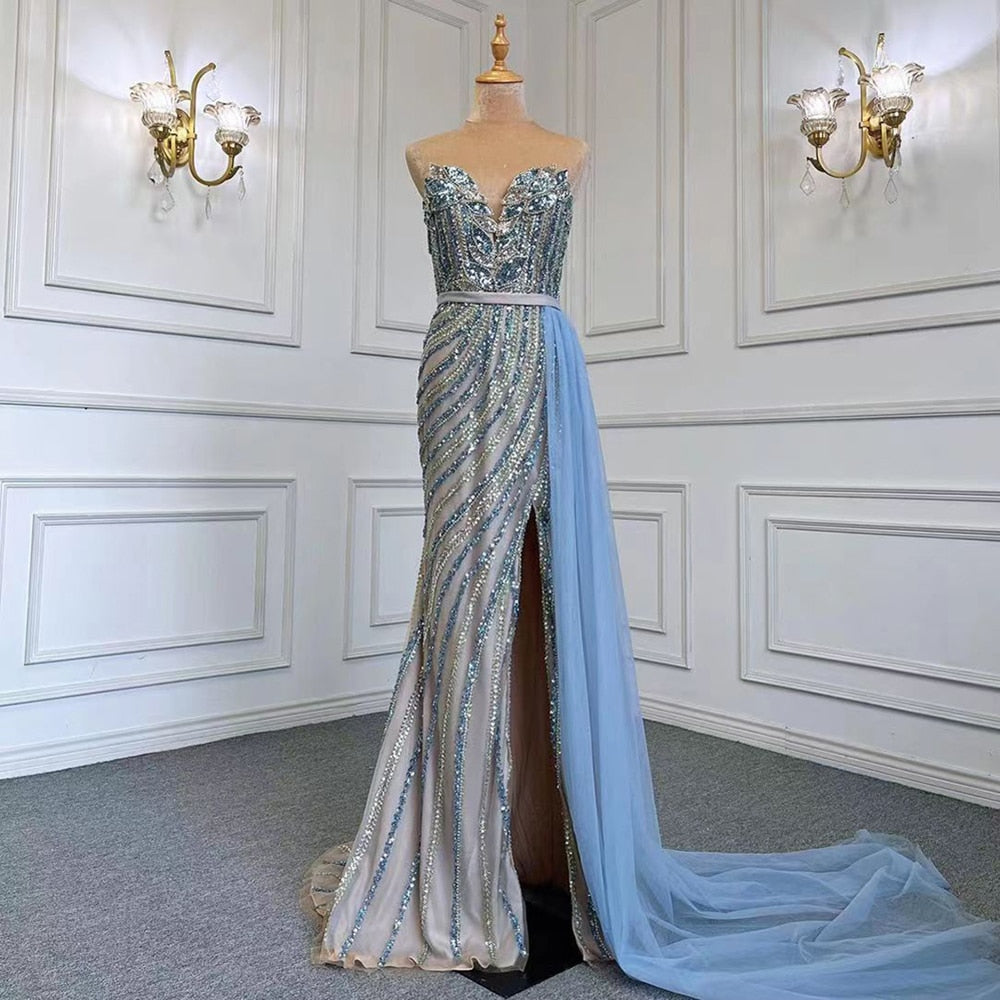 Blue Mermaid Elegant With Skirt Sexy Strapless Evening Dresses Gowns Luxury Beaded 2025 For Women Party LA71743