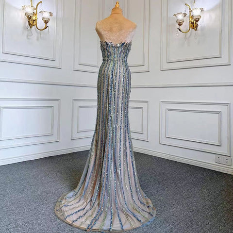 Blue Mermaid Elegant With Skirt Sexy Strapless Evening Dresses Gowns Luxury Beaded 2025 For Women Party LA71743