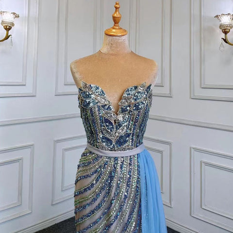 Blue Mermaid Elegant With Skirt Sexy Strapless Evening Dresses Gowns Luxury Beaded 2025 For Women Party LA71743