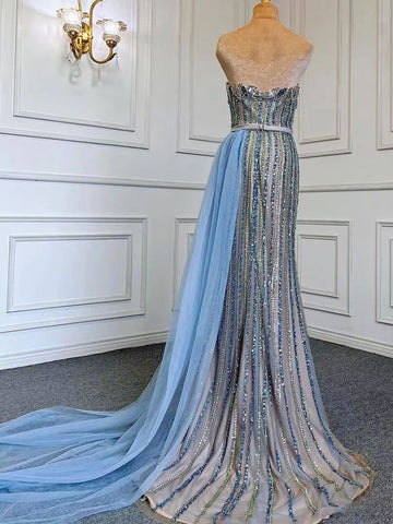 Blue Mermaid Elegant With Skirt Sexy Strapless Evening Dresses Gowns Luxury Beaded 2025 For Women Party LA71743