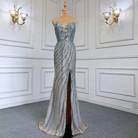 Blue Mermaid Elegant With Skirt Sexy Strapless Evening Dresses Gowns Luxury Beaded 2025 For Women Party LA71743