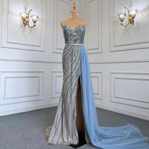 Blue Mermaid Elegant With Skirt Sexy Strapless Evening Dresses Gowns Luxury Beaded 2025 For Women Party LA71743