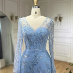 Blue Mermaid Elegant With Train Beaded Luxury Arabic Evening Dresses Gowns For Women Wedding Party 2025 LA71851
