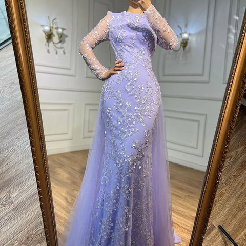 Blue Mermaid Elegant With Train Beaded Luxury Arabic Evening Dresses Gowns For Women Wedding Party 2025 LA71851