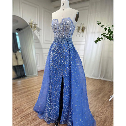 Blue Mermaid High Split With Skirt Sweetheart Strapless Beaded Party Dresses Formal Women Evening 2025 LA71796