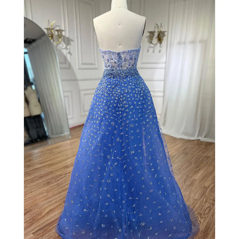 Blue Mermaid High Split With Skirt Sweetheart Strapless Beaded Party Dresses Formal Women Evening 2025 LA71796