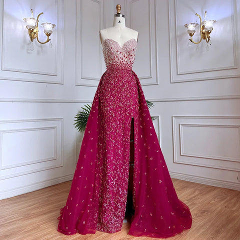 Blue Mermaid High Split With Skirt Sweetheart Strapless Beaded Party Dresses Formal Women Evening 2025 LA71796