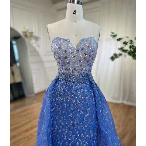 Blue Mermaid High Split With Skirt Sweetheart Strapless Beaded Party Dresses Formal Women Evening 2025 LA71796
