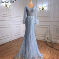 Blue Mermaid Luxury Evening Dresses Gowns Feather Beading Luxury Elegant For Women Party  Plus Size 2025 LA70968
