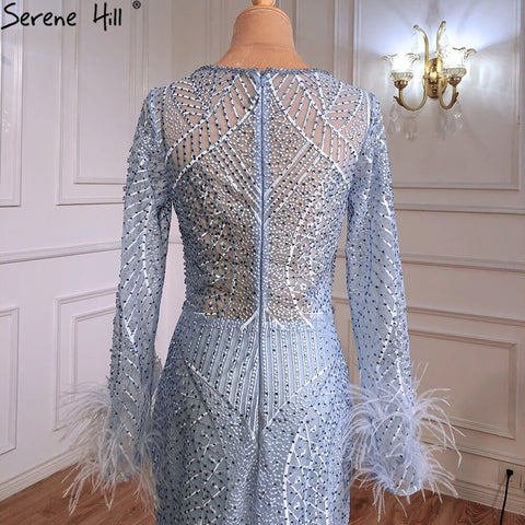 Blue Mermaid Luxury Evening Dresses Gowns Feather Beading Luxury Elegant For Women Party  Plus Size 2025 LA70968