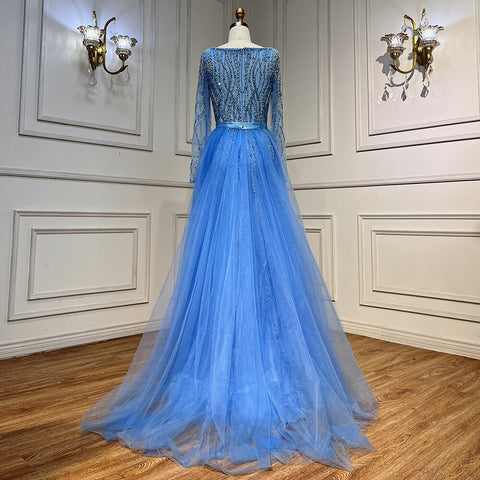 Blue Mermaid Luxury Pearls Beaded Arabic Elegant Evening Dresses Gowns For Woman Wedding Party LA71861