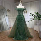 Blue Mermaid Off The Shoulder With Overskirt Beaded Sequined Evening Dresses Gowns For Women Party 2025 LA72204