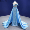 Blue Mermaid Overskirt Evening Dresses Gowns 2025 Beaded Elegant Luxury Satin For Women Party HM67366