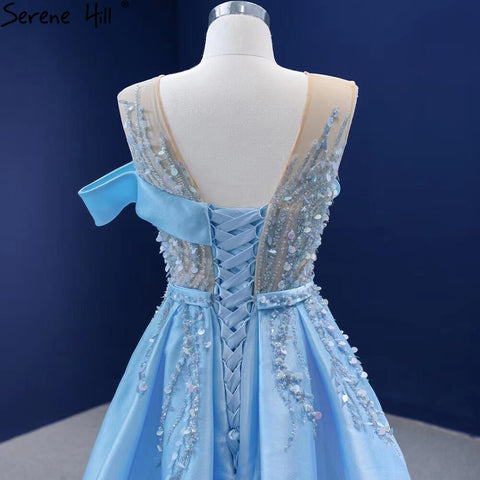 Blue Mermaid Overskirt Evening Dresses Gowns 2025 Beaded Elegant Luxury Satin For Women Party HM67366