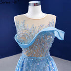 Blue Mermaid Overskirt Evening Dresses Gowns 2025 Beaded Elegant Luxury Satin For Women Party HM67366