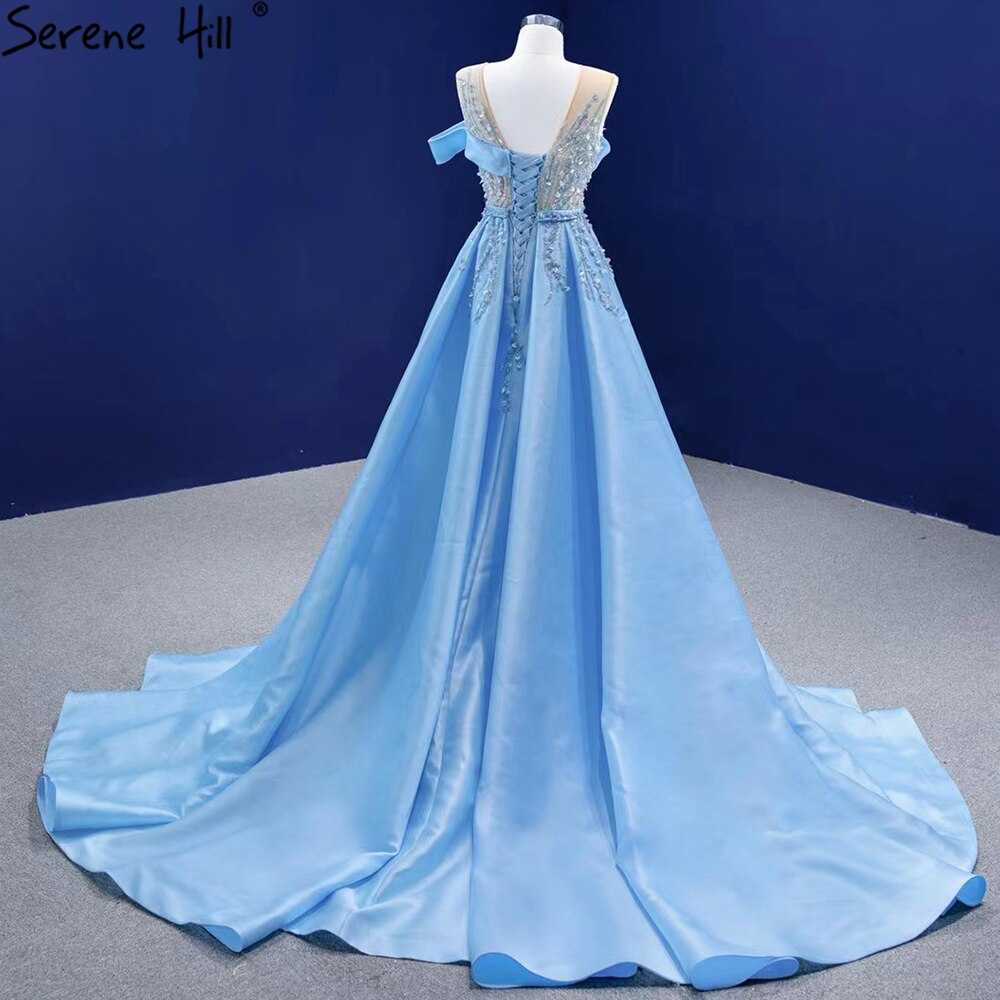 Blue Mermaid Overskirt Evening Dresses Gowns 2025 Beaded Elegant Luxury Satin For Women Party HM67366