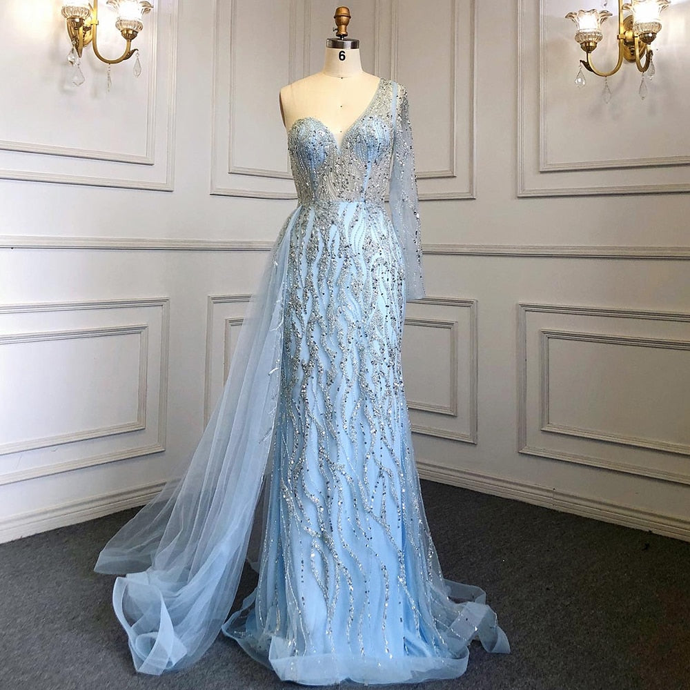 Blue Mermaid Sexy Elegant One Shoulder Evening Dresses Gowns Beaded Luxury  2025 For Women Party LA71629