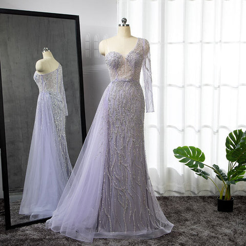 Blue Mermaid Sexy Elegant One Shoulder Evening Dresses Gowns Beaded Luxury  2025 For Women Party LA71629