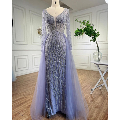 Blue Mermaid Sexy Elegant One Shoulder Evening Dresses Gowns Beaded Luxury  2025 For Women Party LA71629