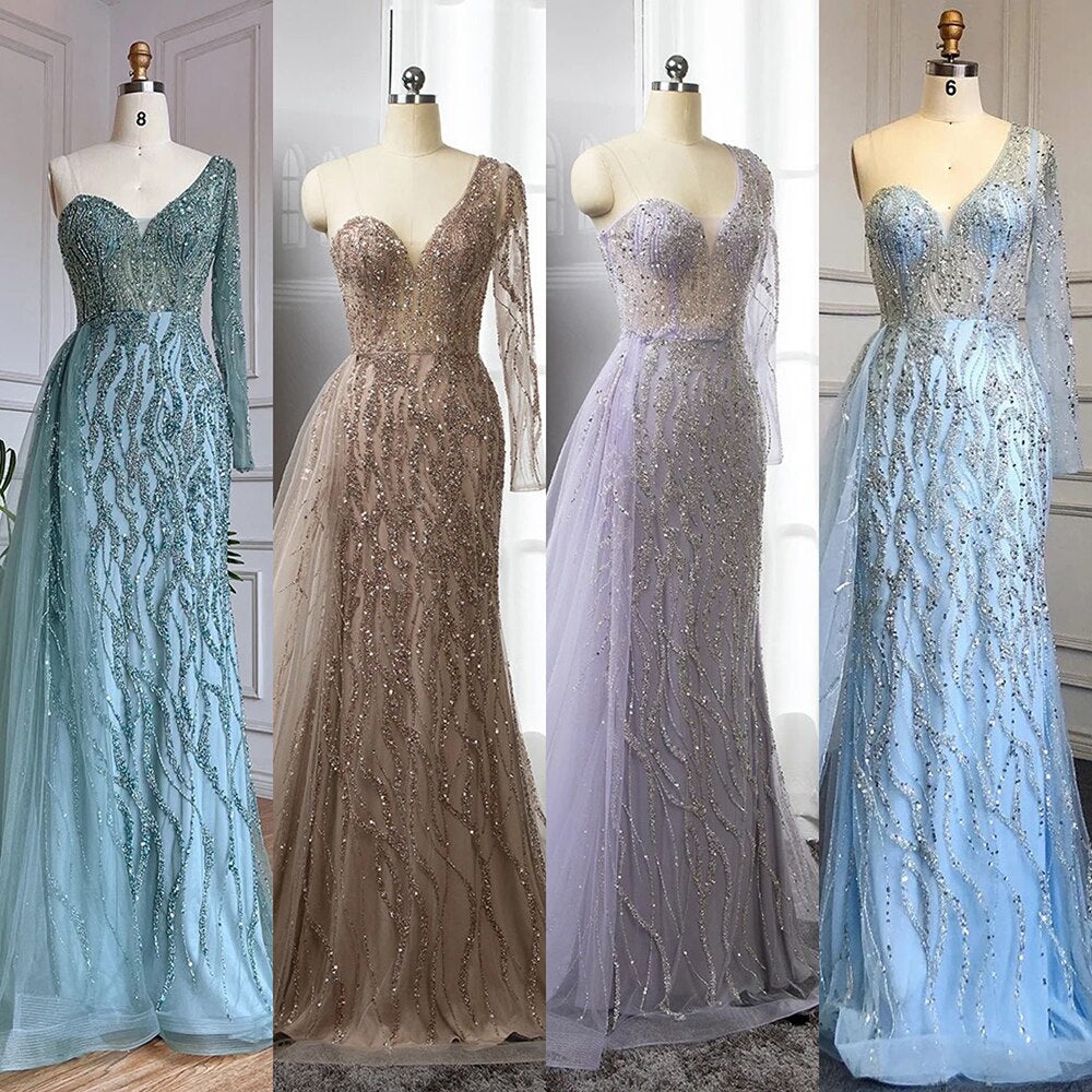 Blue Mermaid Sexy Elegant One Shoulder Evening Dresses Gowns Beaded Luxury  2025 For Women Party LA71629
