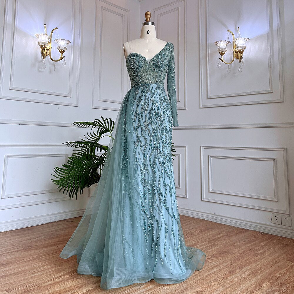 Blue Mermaid Sexy Elegant One Shoulder Evening Dresses Gowns Beaded Luxury  2025 For Women Party LA71629