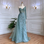Blue Mermaid Sexy Elegant One Shoulder Evening Dresses Gowns Beaded Luxury  2025 For Women Party LA71629