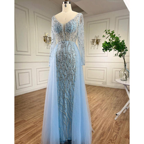 Blue Mermaid Sexy Elegant One Shoulder Evening Dresses Gowns Beaded Luxury  2025 For Women Party LA71629