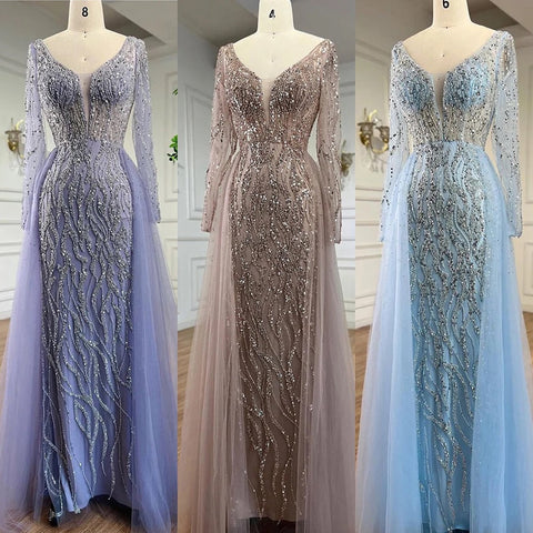 Blue Mermaid Sexy Elegant One Shoulder Evening Dresses Gowns Beaded Luxury  2025 For Women Party LA71629