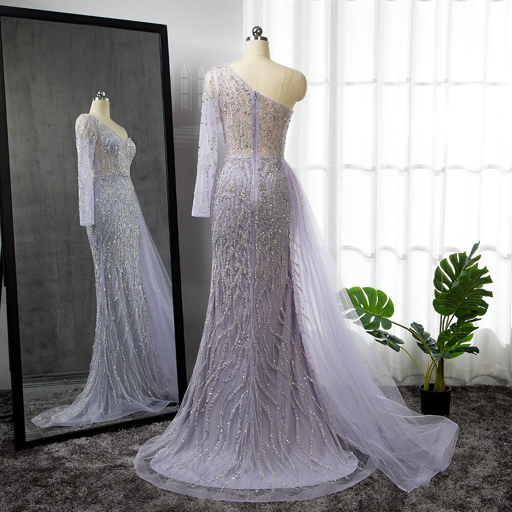Blue Mermaid Sexy Elegant One Shoulder Evening Dresses Gowns Beaded Luxury  2025 For Women Party LA71629