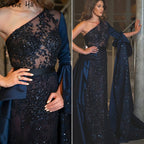 Blue Mermiad Satin Evening Dresses Gowns 2025 Elegant One Shoulder Overskirt For Women Party LA71236