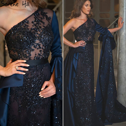 Blue Mermiad Satin Evening Dresses Gowns 2025 Elegant One Shoulder Overskirt For Women Party LA71236